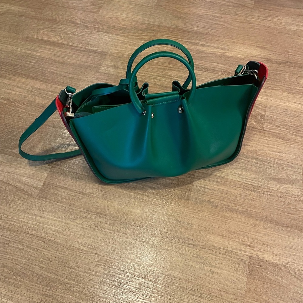 Large Vegan Leather Red and Green Handbag